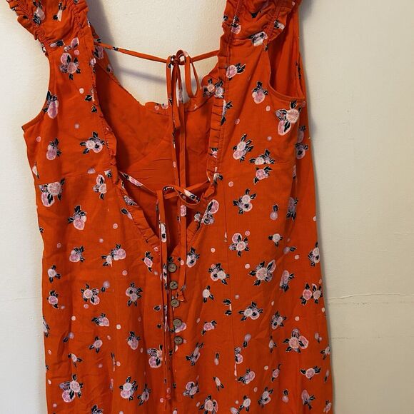 Free People Dress Like A Lady Mini Orange Floral Citrus L Ruffle Vacation - Desc - Picture 7 of 12